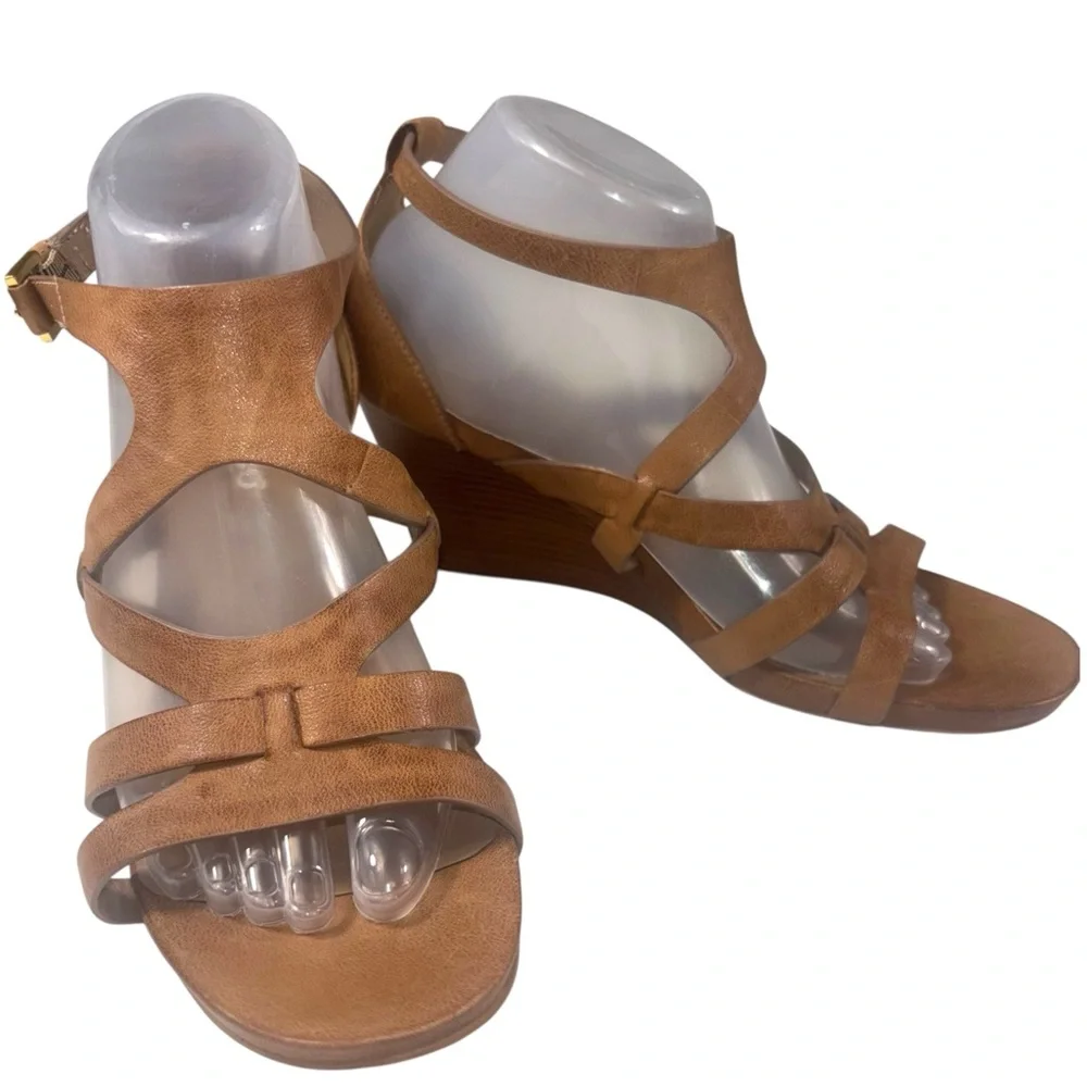 Ecco Kalac Strap Platform Wedge‎ Sandals Womens 40 Tan Floral Leather Open Shoe